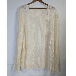 Lace Lightweight Sweater Cream Oversized Coquette Feminine Lagenlook Womens XL